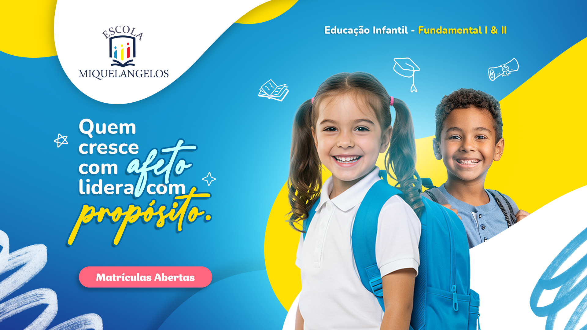 Criativo de campanha para a Escola Miquelangelos